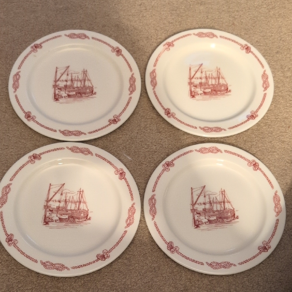 Nautical Red and White Appetizer Plates Set Of 4
